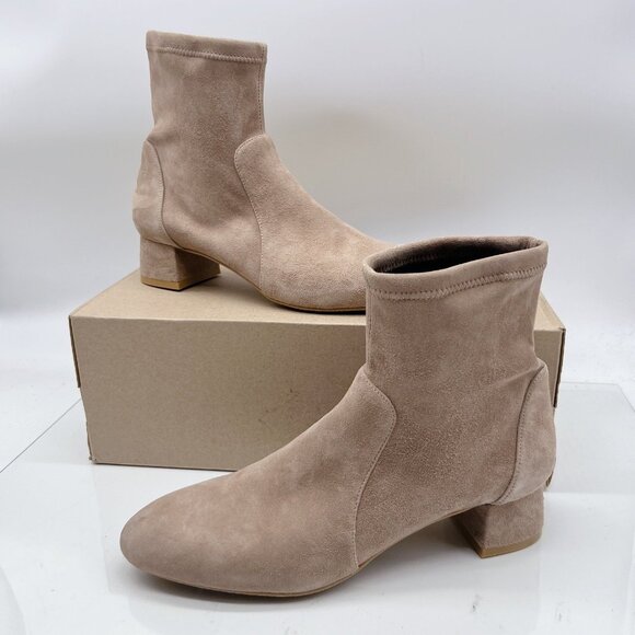 Stuart Weitzman Grace Ankle Boots Sock Bootie Block Heel Tan Suede US 8.5 -SPAIN - Picture 3 of 13